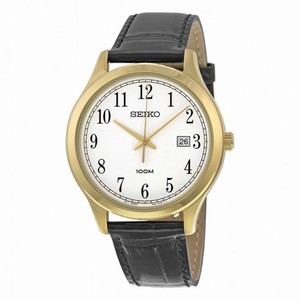 Seiko White Dial Black Leather Men's Watch SUR086