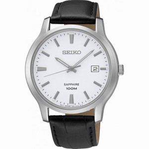 Seiko White Dial Black Leather Men's Watch SGEH43