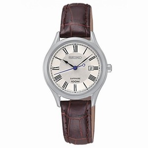Seiko White Dial Brown Crocodile Leather Quartz Ladies Watch SXDG21P1