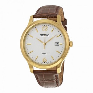 Seiko White Dial Brown Crocodile Leather Quartz Men's Watch SUR150
