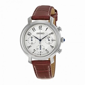 Seiko White Dial Brown Leather Chronograph Ladies WatchSRW875P2