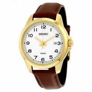 Seiko White Dial Brown Leather Quartz Men's Watch SUR160