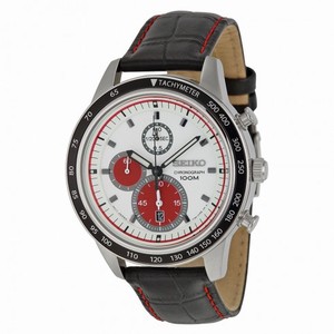 Seiko White Dial Chronograph Black Leather Men's Watch SNDD91