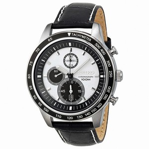 Seiko White Dial Chronograph Black Leather Men's Watch SNDD93