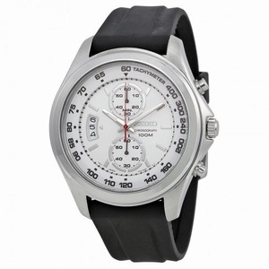Seiko White Dial Chronograph Stainless Steel Black Rubber Men's Watch SNN259