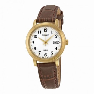 Seiko White Dial Leather Ladies Watch SUR822