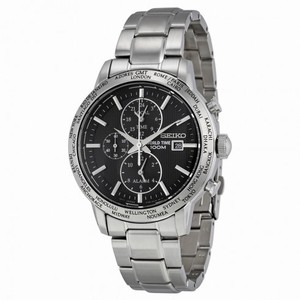 Seiko World Time Black Dial Stainless Steel Men's Watch SPL049P1