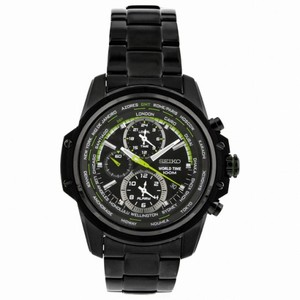Seiko World Timer Chronograph Black Dial Black PVD  Stainless Steel Men's Watch SPL045