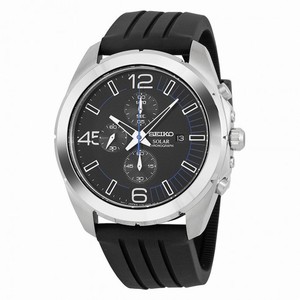 Seko Solar Chronograph Black Dial Black Rubber Men's Watch SSC213P2