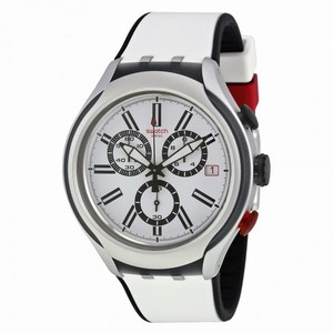 Swatch Black Wheel White Dial White and Black Silicone Men's Quartz Watch YYS4005