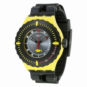 Swatch Bumble Dive Quartz Brey Dial Black Silicone Strap Unisex Watch SUUJ100