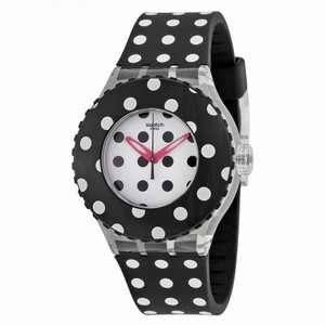 Swatch Dottami White Polkadot Dial Black Polkadot Silicone Ladies Sports Watch SUUK107