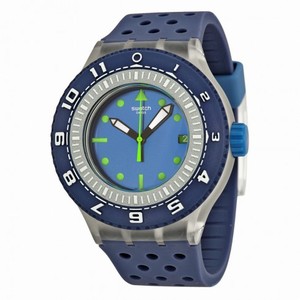 Swatch Flow Through Blue Dial Blue Perforated Rubber  Men's Watch SUUK403