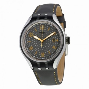 Swatch Go Smokey Grey Dial Grey Leather Men's Watch YES4007