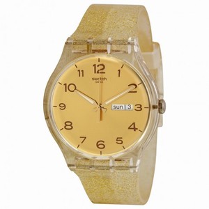 Swatch Golden Dial Golden Sparkle Silicone Ladies Watch SUOK704