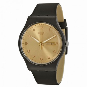Swatch Golden Friend Gold Dial Black Silicone Unisex Watch SUOB716