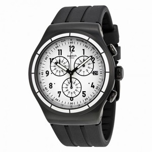 Swatch Irony Chronograph White Dial Black Rubber Men's Watch OB403