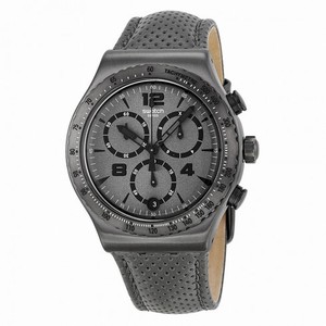 Swatch Irony Parioli Chronograph Dark Grey Dial Grey Leather Strap Men's Watch YVM400
