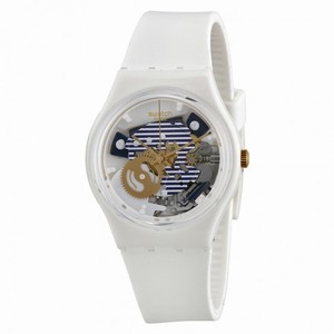 Swatch Mariniere Blue White Transparent Dial White Silicone Unisex Watch GW169