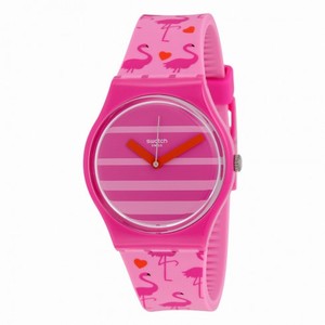 Swatch Miami Peach Pink Stripe Dial Pink Silicone Unisex Watch GP144