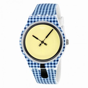 Swatch Moitie Moitie Yellow Dial Blue and White Check Silicone Men's Watch SUOW118