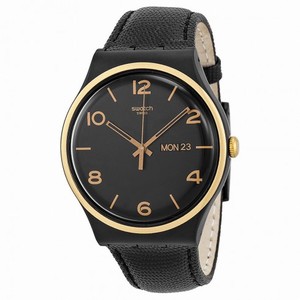 Swatch Originals Rhossili Black Dial Leather Unisex Watch SUOB706