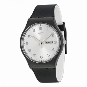 Swatch Originals Silver Dial Black Silicone Unisex Watch SUOB717