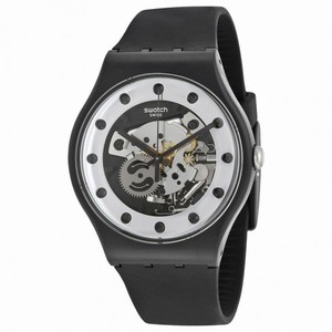 Swatch Originals Silver Glame Skeleton Dial Black Silicone Men's Watch SUOZ147