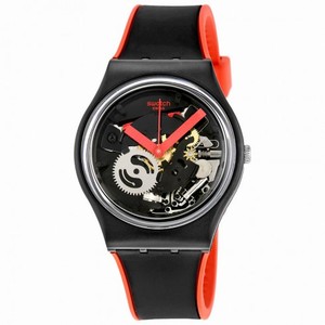 Swatch Red Frame Transparent Dial Ladies Watch GB290