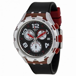 Swatch Red Wheel Chronograph Black Dial Black Silicone Men's Wartch YYS4004