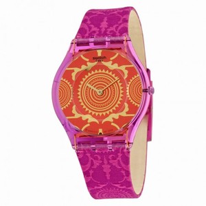 Swatch Shantaram Orange Pattened Dial Purple Fabric Unisex Watch SFV109