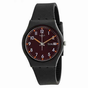Swatch Sir Red Brown Dial Black Rubber Unisex Watch GB753