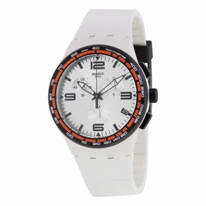 Swatch White Blades Chronograph Silver Dial White Rubber Men's Watch SUSW405