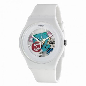 Swatch White Lacquered White Silicone Unisex Watch SUOW100