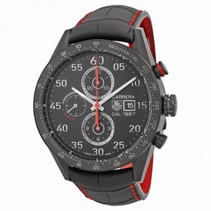 Tag Heuer Carrera 1887 Chronograph Automatic Black Dial Black Leather Men's Watch CAR2A80FC6237