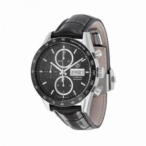 Tag Heuer Carrera Automatic Chronograph Black Dial Black Leather Men's Watch CV201AGFC6266