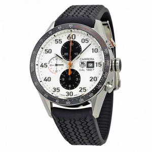 Tag Heuer Carrera Chronograph McLaren Mercedes  Calibre 1887 White Dial Black Rubber Men's Watch CAR2A12FT6033