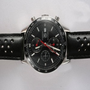 TAG Heuer Carrera CV2014.FT6007 Black Dial PVD Bezel Black Cow Leather Strap Watch