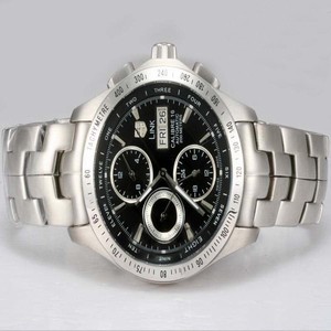 TAG Heuer Carrera CV2016.BA0786 Black Dial Silver Stainless Steel Strap Stainless Steel Bezel Watch