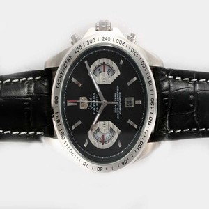 TAG Heuer Grand Carrera CAV511A.FC6225 Black Cow Leather Strap Mens Stainless Steel Bezel Watch