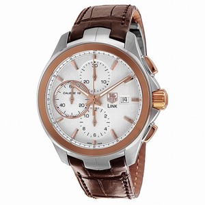 Tag Heuer Link Silver Dial Chronograph 18kt Rose Gold Steel Brown Leather Men's Watch CAT2050FC6322