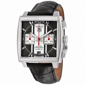 Tag Heuer Monaco Automatic Chronograph Black Dial Black Leather Men's Watch CAW211N.FC6177