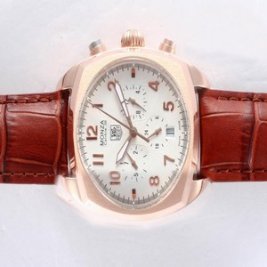 TAG Heuer Monaco CJF1310.BA0580 Brown Ostrich Leather Strap Womens Rose Gold Bezel Watch