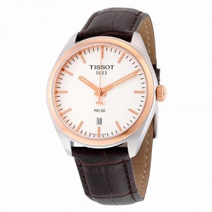 Tisot PR100 Chronograph Silver Dial Brown Leather Men's Watch T1014102603100