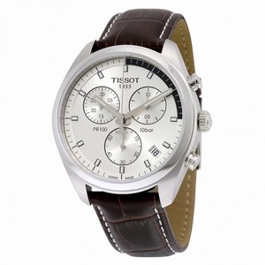 Tissot PR100 Chronograph Silver Dial Brown Leather Men's Watch T1014171603100