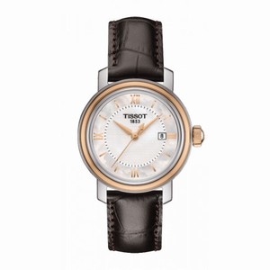 Tissot Bridgeport Quartz White Mother Of Pearl Dial Brown Leather Band Stainless Steel Case Ladies Watch T097.010.26.118.00