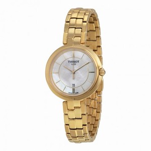 Tissot Flamingo White Mother Of Pearl Dial Yellow Gold Plated Band Ladies Quartz Watch T0942103311100