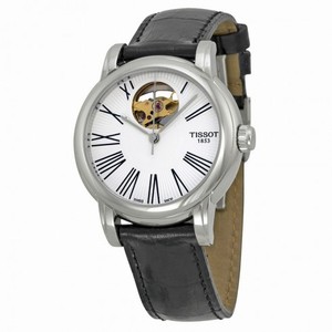 Tissot Lady Heart Silver Dial Automatic Black Leather Ladies Watch T0502071603300
