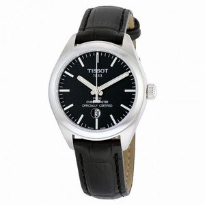 Tissot PR 100 Quartz COSC Lady Black Dial Leather Strap Watch T1012511605100