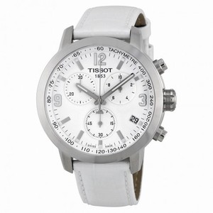Tissot PRC 200 Chronograph White Dial White Leather Steel Men's Watch T0554171601700